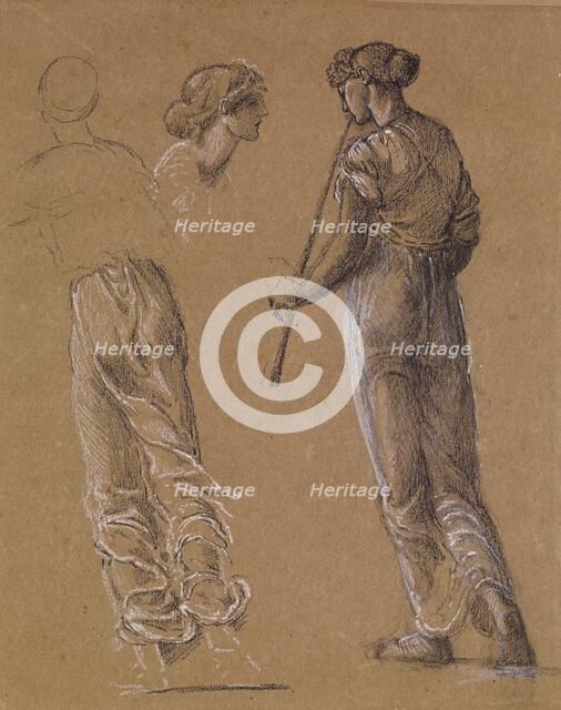 St George Series - Studies of Female Attendant scattering Flowers for 'The Return of St..., 1865-66. Creator: Sir Edward Coley Burne-Jones.