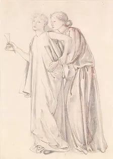 St George Series - Study of Princess and a Female Attendant for The Princess draws..., 1865-1866. Creator: Sir Edward Coley Burne-Jones