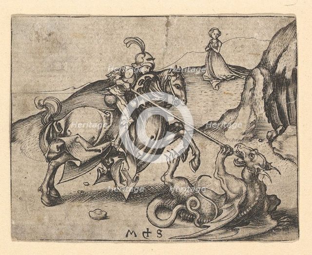 St. George Slaying the Dragon, ca. 1435-1491. Creator: Martin Schongauer.