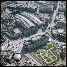 St George's Hall, St John's Gardens and Lime Street Railway Station, Liverpool, Merseyside, 1980. Creator: Aerofilms
