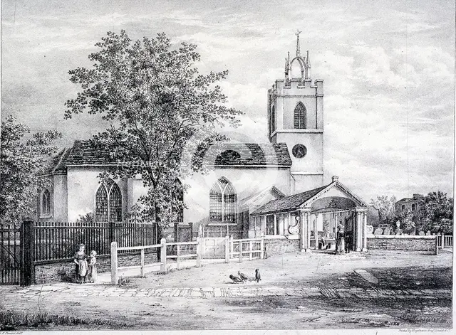St Giles, Camberwell, London, c1825. Artist: Englemann, Graf and Co