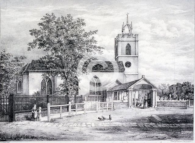 St Giles, Camberwell, London, c1825. Artist: Englemann, Graf and Co