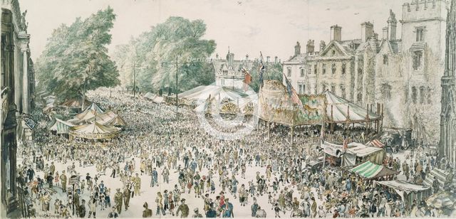 St Giles' Fair, from a Window of the Randolph Hotel, 1945. Artist: David Muirhead Bone.