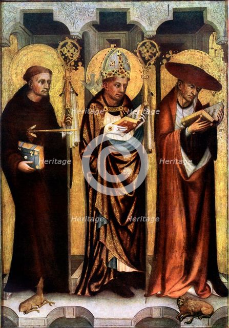 'St Giles, St Gregory, and St Jerome', c1380 (1955). Creator: Master of the Trebon Altarpiece.