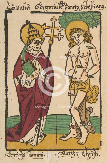 St. Gregory and St. Sebastian (Schr. 1493x), 15th century., 15th century. Creator: Anon.