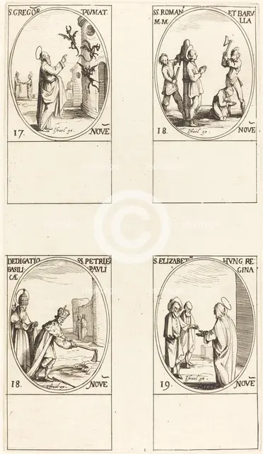St. Gregory; Sts. Romanus & Barulla; Dedication of the Basilicas of SS. Peter & Paul. Creator: Jacques Callot.