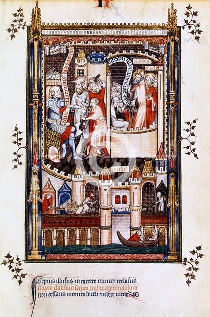 St Denis, St Rusticus and St Eleutherius in prison, 1317. Artist: Unknown