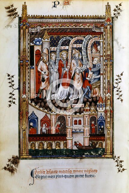 St Denis taken to Sisinnius, 1317. Artist: Unknown