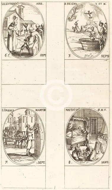 St. Eleutherius, Abbot; St. Regina; St. John; The Nativity of the Virgin. Creator: Jacques Callot.