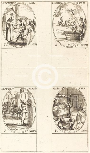 St. Eleutherius, Abbot; St. Regina; St. John; The Nativity of the Virgin. Creator: Jacques Callot.