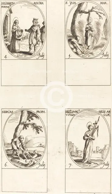 St. Elizabeth of Portugal; St. Zoe; St. Isaiah, Prophet; St. Edelburge. Creator: Jacques Callot.