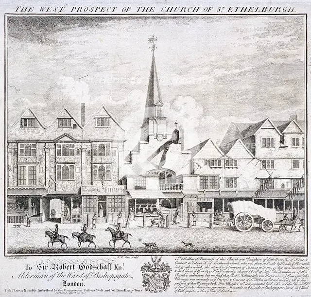 St Ethelburga-the-Virgin within Bishopsgate, London, 1736. Artist: William Henry Toms