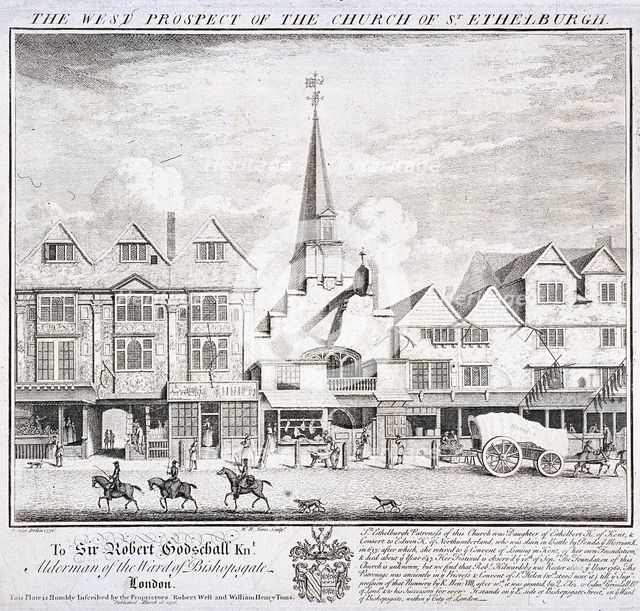 St Ethelburga-the-Virgin within Bishopsgate, London, 1736. Artist: William Henry Toms