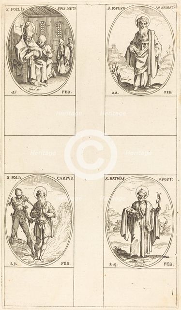 St. Felix; St. Joseph of Arimathea; St. Polycarpe; St. Matthias, Apostle. Creator: Jacques Callot.