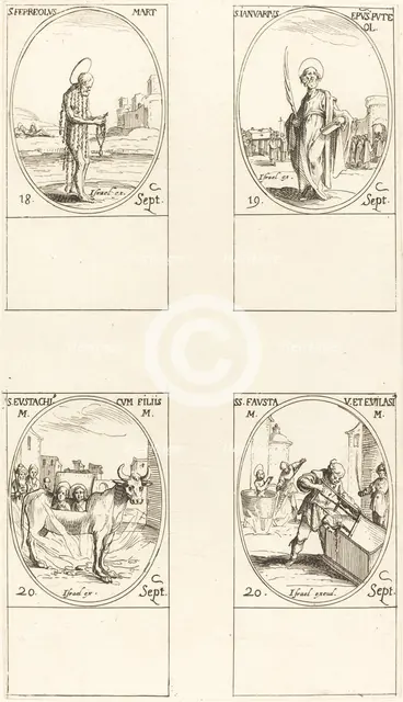 St. Ferreolus; St. Januarius; St. Eustachius & his Children; Sts. Fausta & Evelasius. Creator: Jacques Callot.
