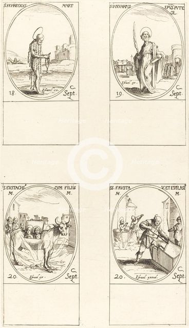 St. Ferreolus; St. Januarius; St. Eustachius & his Children; Sts. Fausta & Evelasius. Creator: Jacques Callot.