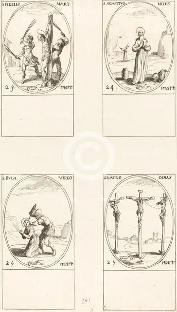 St. Fidelis; St. Agapetus; St. Dula; St. Latro Dimas. Creator: Jacques Callot.
