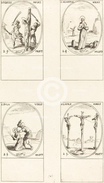 St. Fidelis; St. Agapetus; St. Dula; St. Latro Dimas. Creator: Jacques Callot.