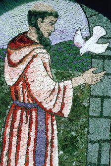 St Francis, well-dressing, Tissington, Derbyshire, England. Artist: Dorothy Burrows