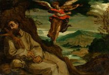 St. Francis comforted by an angel, 1600-1620. Creator: Unknown