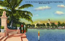 St Francis Hospital in its Beautiful Tropical Setting, Miami Beach, Florida USA, 1941