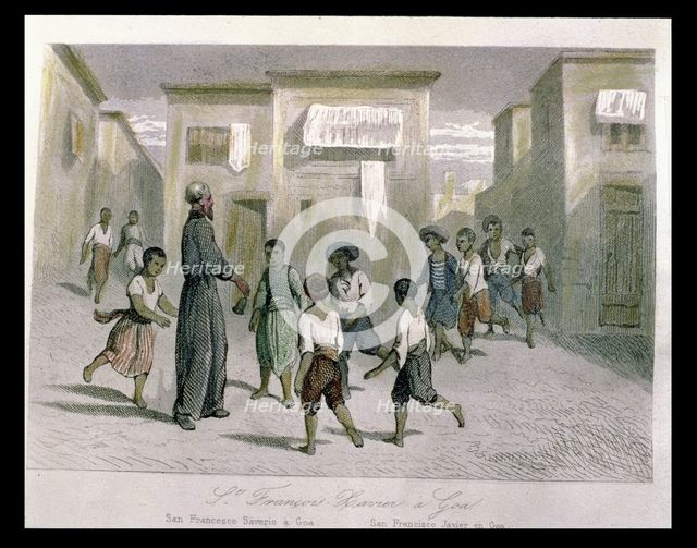 St. Francis Javier (1507-1552), Spanish Jesuit saint walking the streets of the Portuguese colony…