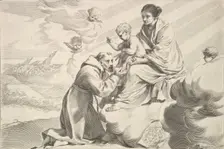 St Francis of Assisi Adoring the Christ Child on the Virgin's Lap. Creator: Claude Mellan
