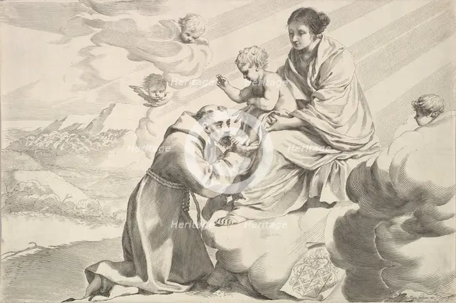 St Francis of Assisi Adoring the Christ Child on the Virgin's Lap. Creator: Claude Mellan.