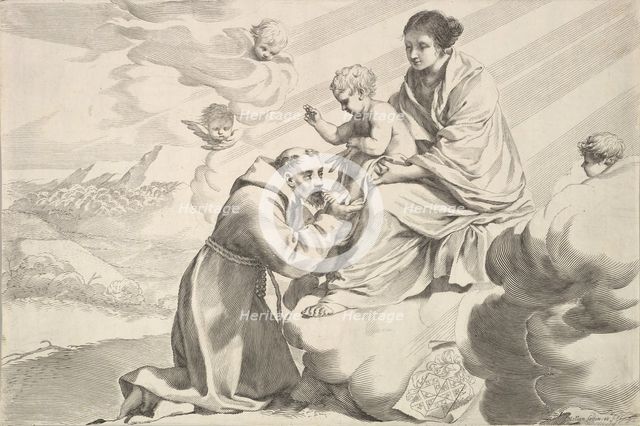 St Francis of Assisi Adoring the Christ Child on the Virgin's Lap. Creator: Claude Mellan.
