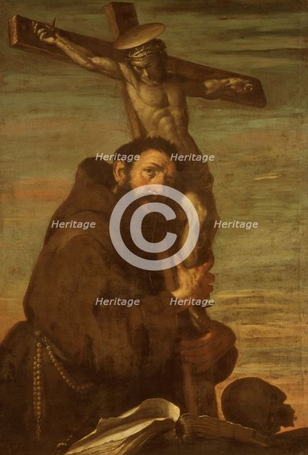 St Francis of Assisi embracing a crucifix, early 17th century. Creator: Bernardo Strozzi.