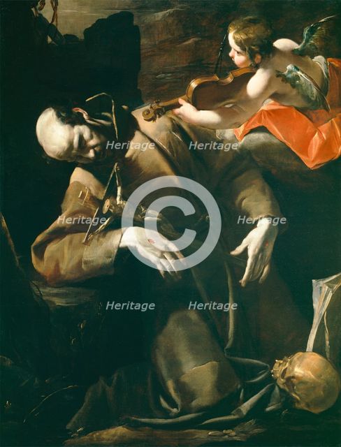 St. Francis of Assisi in Ecstasy before a Cherub with a Violin, between 1628 and 1630. Creator: Gioacchino Assereto.