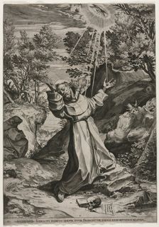 St. Francis Receiving the Stigmata, 1586. Creator: Agostino Carracci (Italian, 1557-1602)