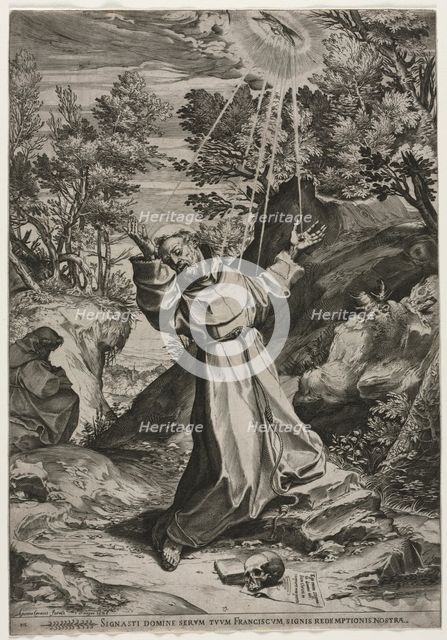 St. Francis Receiving the Stigmata, 1586. Creator: Agostino Carracci (Italian, 1557-1602).