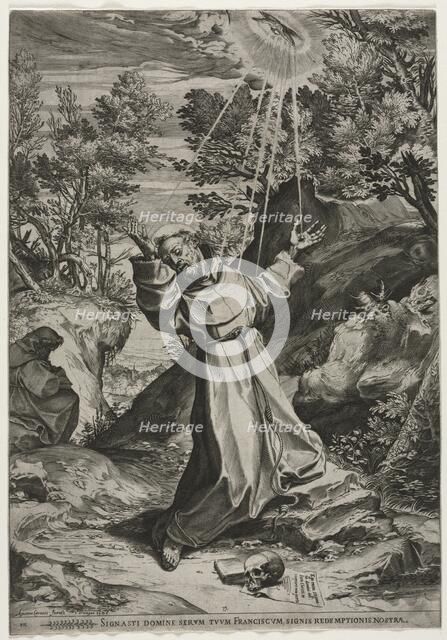 St. Francis Receiving the Stigmata, 1586. Creator: Agostino Carracci (Italian, 1557-1602).