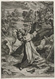 St. Francis Receiving the Stigmata, 1586. Creator: Agostino Carracci (Italian, 1557-1602)