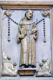 St Francis, side portal, Basilica of St Francis, Assisi, Italy. Artist: Dario Fusaro