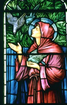 St Francis, stained glass window, St Lawrence's Church, Bradfield, Essex, England. Artist: Derek Anson
