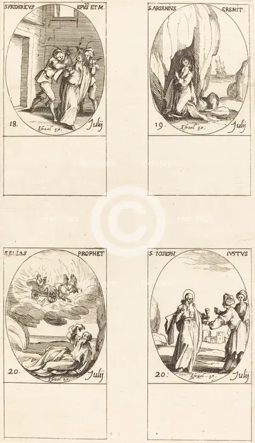 St. Frederick; St. Arsenius, Hermit; St. Elias, Prophet; St. Joseph the Just. Creator: Jacques Callot.
