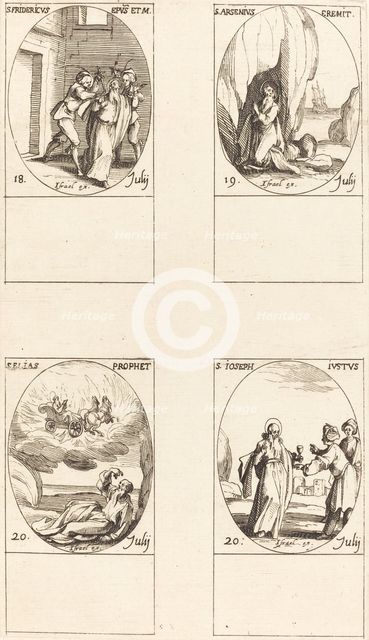St. Frederick; St. Arsenius, Hermit; St. Elias, Prophet; St. Joseph the Just. Creator: Jacques Callot.