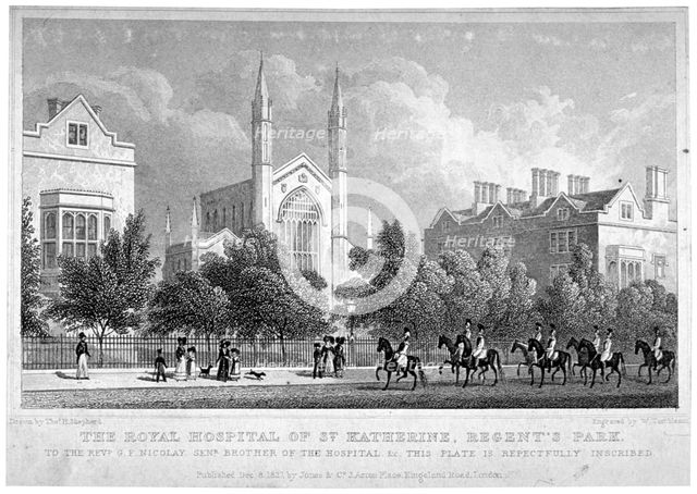 St Katherine's Hospital, Regent's Park, London, 1827. Artist: William Tombleson