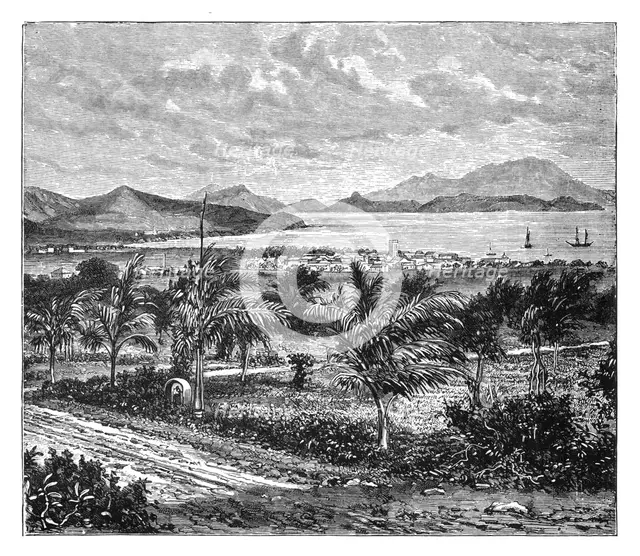 'St Kitts, view taken from Nevis', c1890. Artist: Unknown