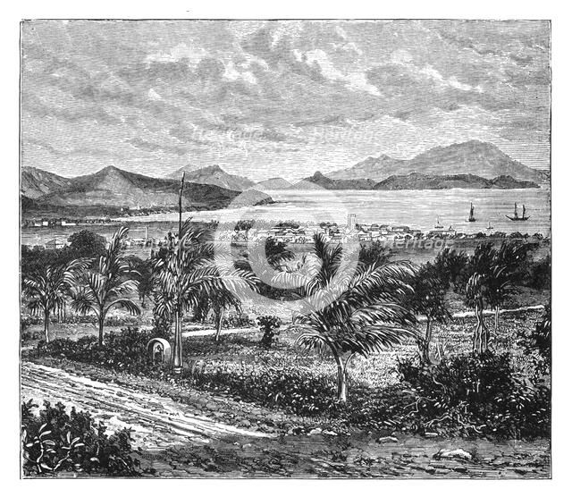 'St Kitts, view taken from Nevis', c1890. Artist: Unknown