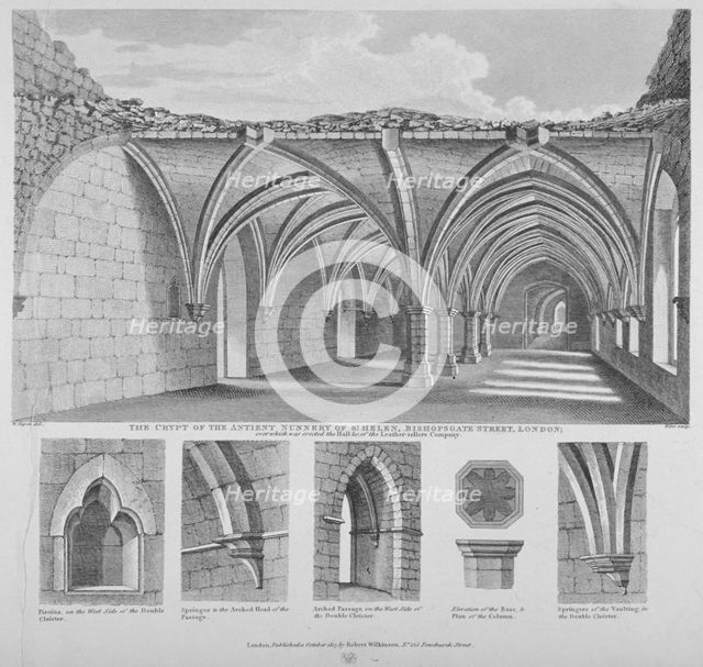 St Helen's crypt, Bishopsgate, City of London, 1817. Artist: William Wise