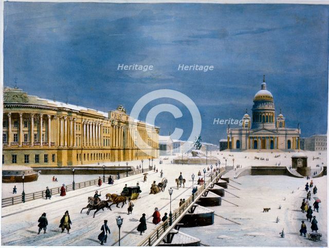 St Isaac's Cathedral and Senate Square, St Petersburg, Russia, 1840s. Artist: Louis-Pierre-Alphonse Bichebois