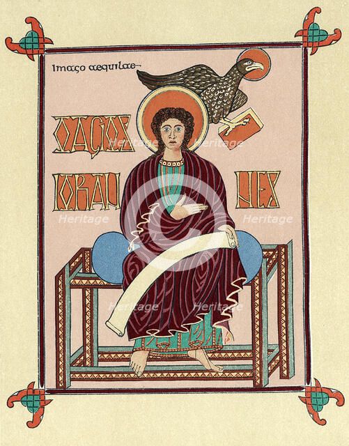 St John the Evangelist from the Lindisfarne (Durham) Gospel Book, c720. Artist: Unknown