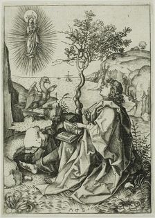 St. John the Evangelist on Patmos, c. 1480. Creator: Martin Schongauer