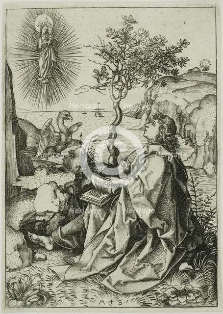 St. John the Evangelist on Patmos, c. 1480. Creator: Martin Schongauer.
