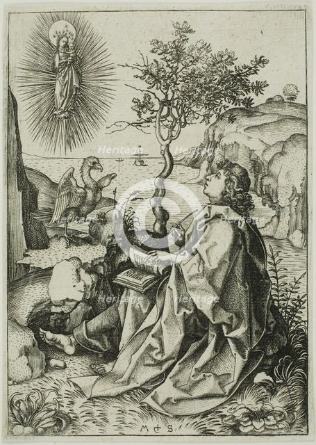 St. John the Evangelist on Patmos, c. 1480. Creator: Martin Schongauer.