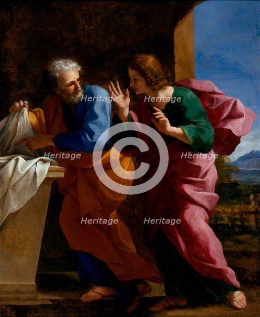 St. John and St. Peter at Christ's Tomb, c1640. Creator: Giovanni Francesco Romanelli.