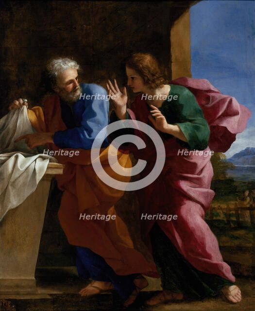 St. John and St. Peter at Christ's Tomb, c1640. Creator: Giovanni Francesco Romanelli.